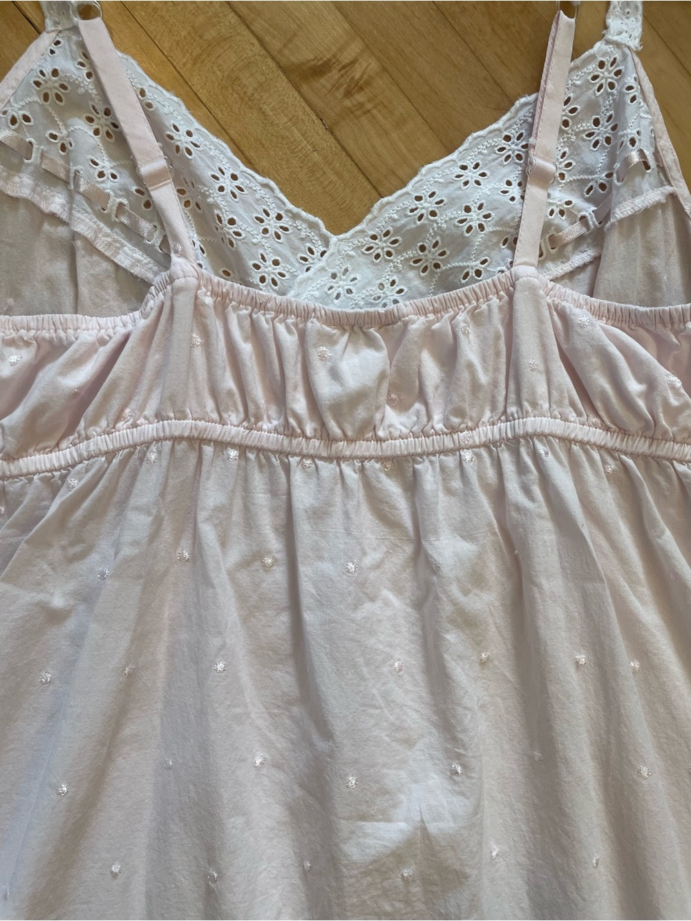 CHARTER CLUB Vintage Cotton Swiss Dot Eyelet Baby Doll Nightgown Slip Pink - Picture 8 of 12